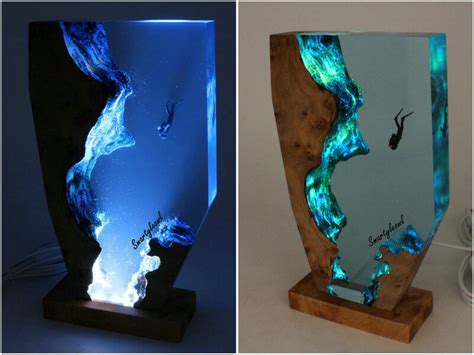 Shark Resin Decor | Wood Resin Lamp | Scuba diver Gifts | Ocean-Inspired Resin Lamps | Resin ...