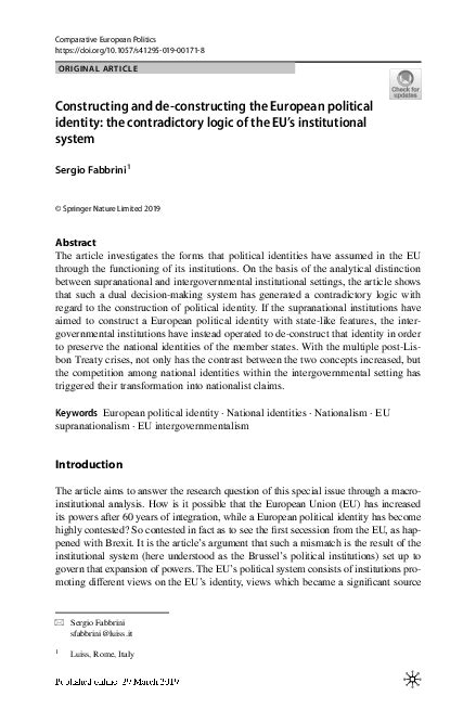 (PDF) Constructing and de-constructing the European political identity: the contradictory logic ...