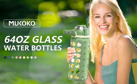 Amazon.com: MUKOKO 64oz Glass Water Bottles with Soft Silicon Straw, 2L Half Gallon Water Bottle ...