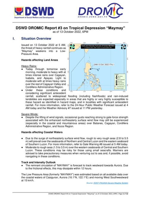 DSWD DROMIC Report #3 on Tropical Depression “Maymay” as of 13 October ...