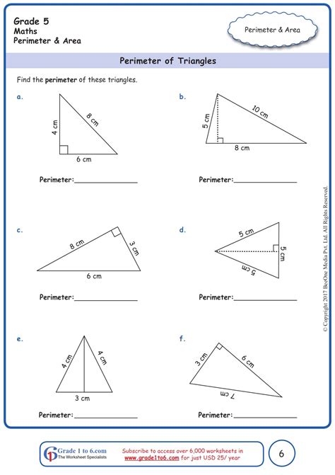 Perimeter of Triangles Worksheet Grade 5 Math