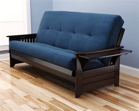 Queen size phoenix espresso frame w 7 inch mattress microfiber suede futon set wood sofa beds ...