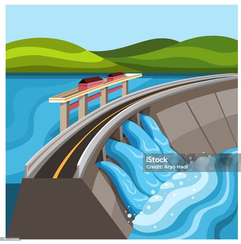 Hydroelectric Station Plant Water Dam Reservoir Illustration Cartoon Vector Stock Illustration ...