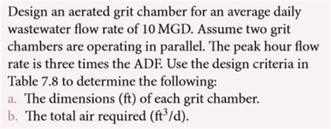 Design an aerated grit chamber for an average daily wastewater flow ...