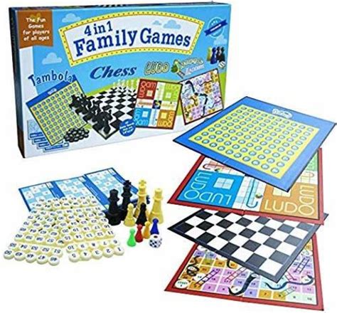 Ekta 4 in 1 Family Strategy Board Games | Tambola, Chess, Ludo and Snakes & Ladders Educational ...