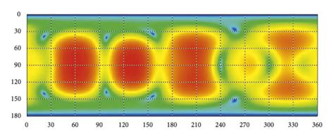 2D radiation pattern of optimized beams at: (a) 100°, (b) 110°, (c ...