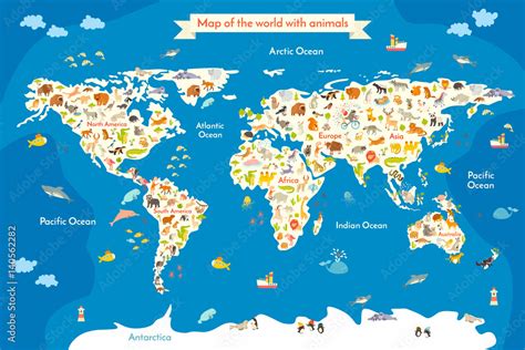 Kids Illustrated Map Of Animals Of The World Removabl - vrogue.co