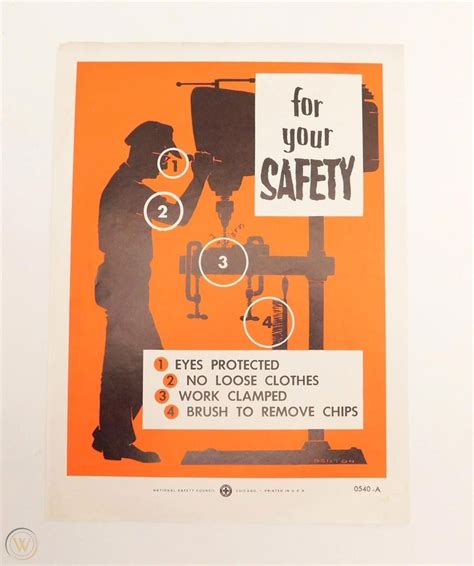 Vintage Industrial Shop SAFETY POSTER Sign DRILL PRESS Eye Prot MAN CAVE 8.5x11" | #1919729052
