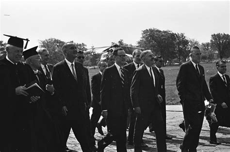 President Lyndon B. Johnson arrives for U-M Commencement speech, May 22, 1964 (LBJ's "Great ...