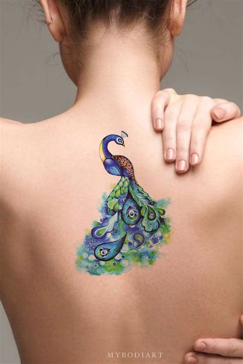 Watercolor Peacock Temporary Tattoo – MyBodiArt