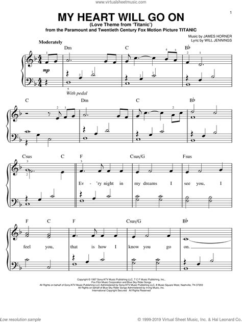 My Heart Will Go On (Love Theme from Titanic) sheet music for piano solo | Piano songs sheet ...