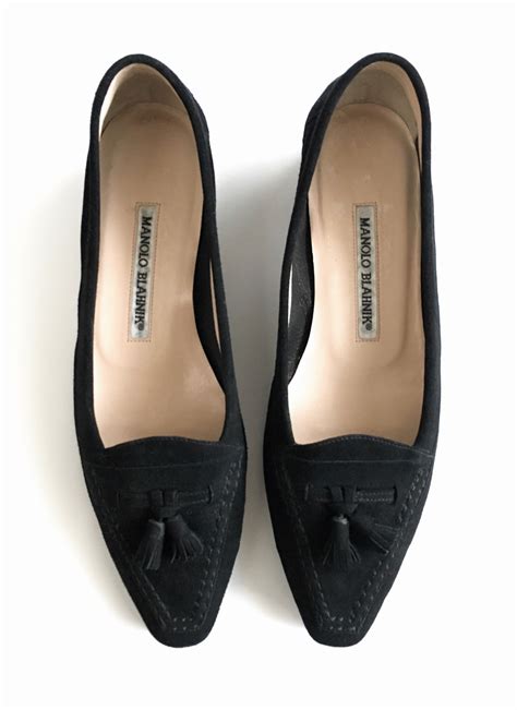 black suede Manolo Blahnik flats with tassels – Hemlock Vintage Clothing