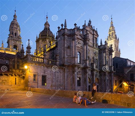 Santiago De Compostela Cathedral in Evening Stock Photo - Image of ...