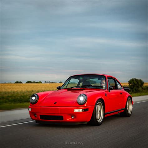 Red Porsche 911 Driving Along Indiana Wheatfields - BenLevy.com