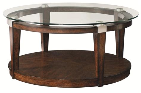 Hammary Solitaire Contemporary Round Coffee Table with Glass Top | AHFA | Cocktail/Coffee Tables