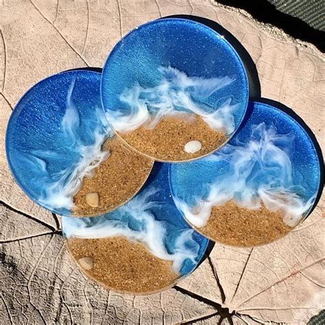 Beach coasters with sea shell Ocean resin art epoxy resin | Etsy | Resin art, Ocean waves art ...