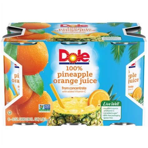 Dole 100% Pineapple Orange Juice, 6 ct / 6 fl oz - Foods Co.