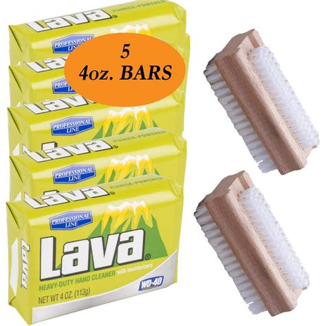 Lava Soap Bar Bulk Kit: (5 Pack) Hand Pumice Cleaner Exfoliating [4 oz Each + (2 Pack) Wooden ...