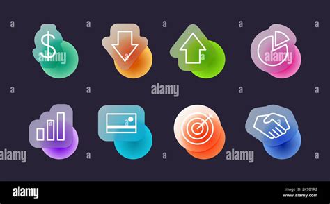 Business icons set in glassmorphic style. Transparent blur glass effect ...