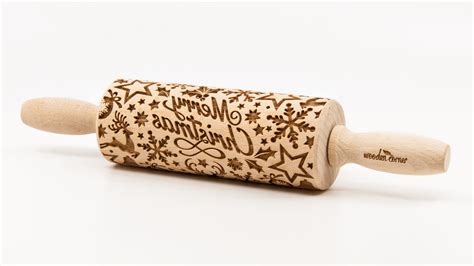 No. R224 MERRY CHRISTMAS - Rolling Pin, Embossed rolling pin, Wooden roller engraved, Embossing ...