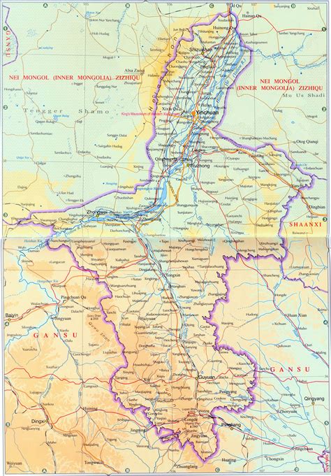 Physical map of Ningxia - Full size | Gifex