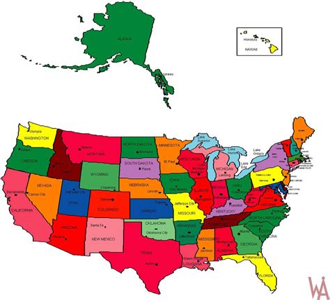 State Wise Large Color Map of the USA | WhatsAnswer Us Map With Cities, Large Maps, United ...
