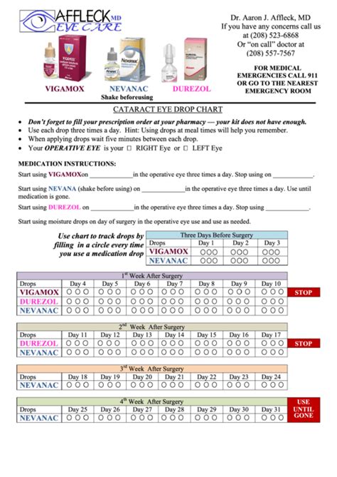 Cataract Eye Drop Chart printable pdf download