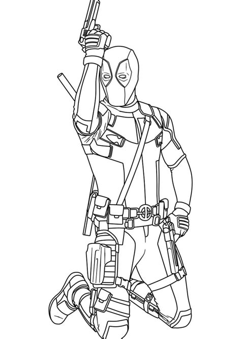 Deadpool with a Gun coloring page - Download, Print or Color Online for Free