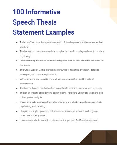 100+ Informative Speech Thesis Statement Examples, How to Write, Guide | Examples