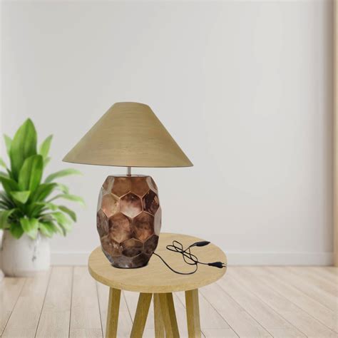 Stylish Copper Metalic Table Lamp|Bedside Lamps with Beige Shade for ...