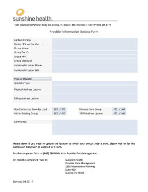 Sunshine Health Providers Form - Fill and Sign Printable Template Online