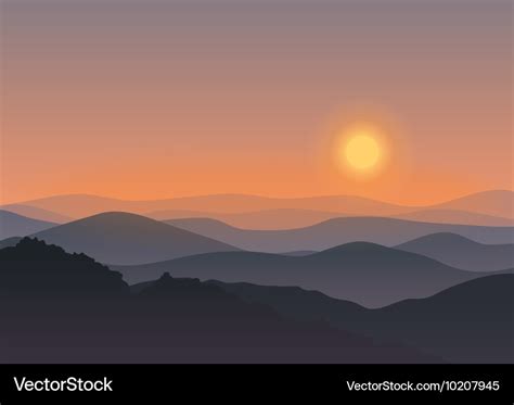 Cartoon mountain landscape in sunset Background Vector Image