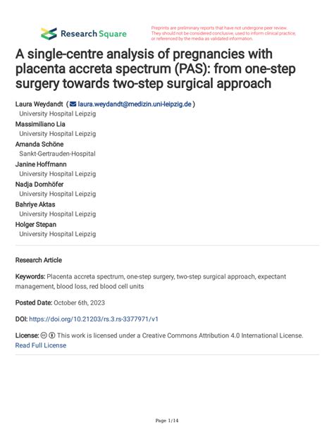 (PDF) A single-centre analysis of pregnancies with placenta accreta spectrum (PAS): from one ...