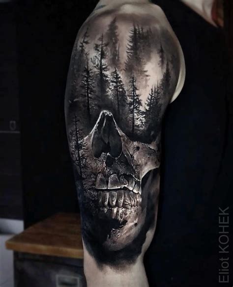 Realistic Skull & Forest | Tattoo Ideas