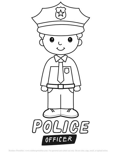 Simple Police Officer Coloring Pages for Kids - Rainbow Printables