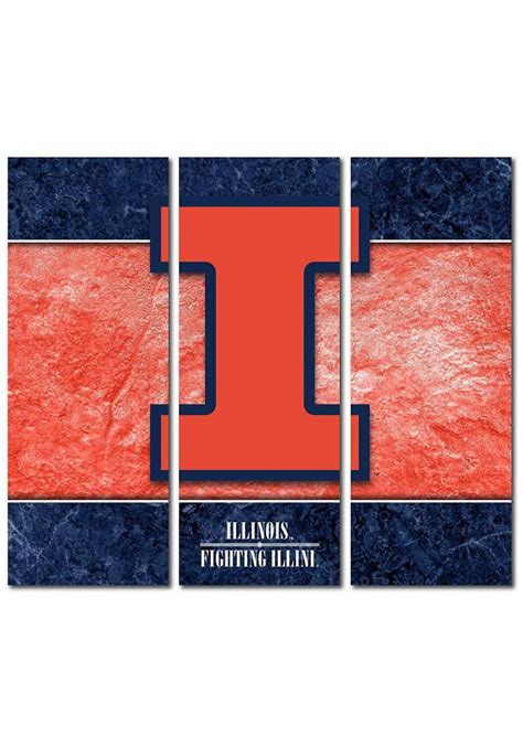 Illinois Fighting Illini 3 Piece Border Canvas Wall Art - ORANGE