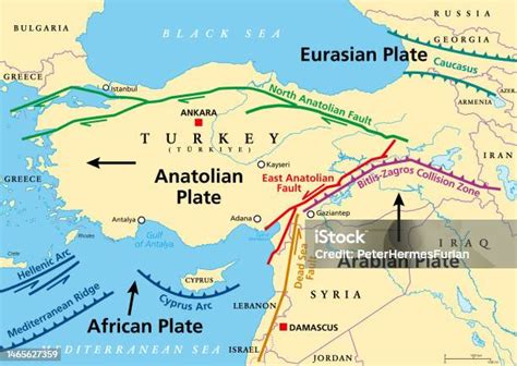 Anatolian Plate Map Separated From The Eurasian And Arabian Plate Stock ...