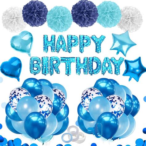 Blue Birthday Balloons Happy Birthday Balloons for Boys Men: Amazon.co.uk: Kitchen & Home