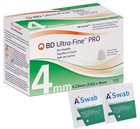 [BD] Ultra Fine Pro Pen Needles 4mm x 32g 100ct Bundle with Alcohol Wipes