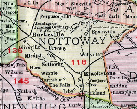 Nottoway County, Virginia, Map, 1911, Rand McNally, Burkeville, Blackstone, Crewe