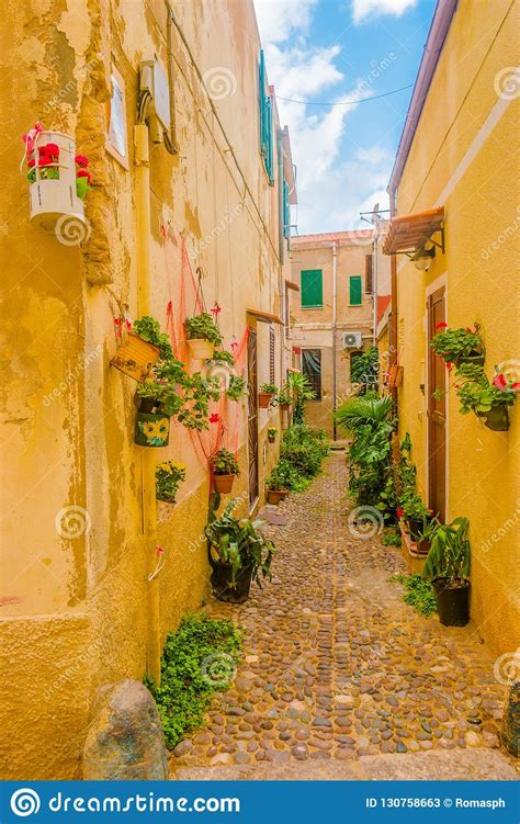 Alghero old town, Italy stock image. Image of pavement - 130758663