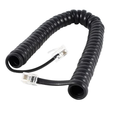 Unique Bargains 2M RJ9 4P4C Plug Coiled Stretchy Telephone Handsets Cable Wire Line Black ...