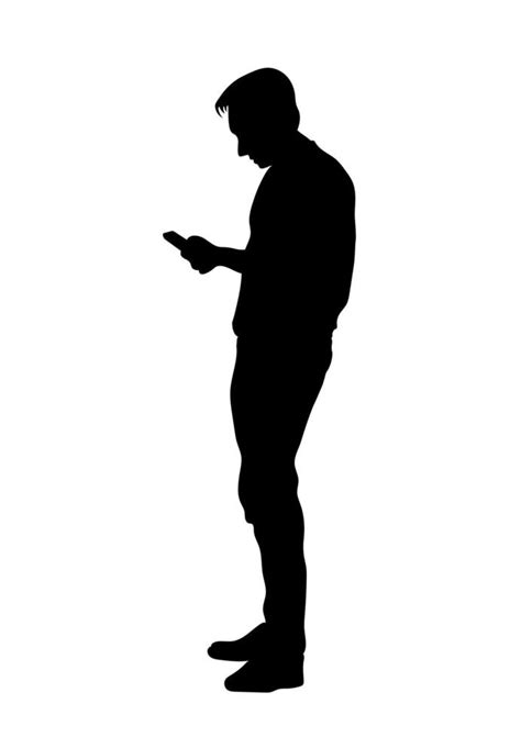 graphics silhouette Business man hold smartphone for connection by technology vector ...