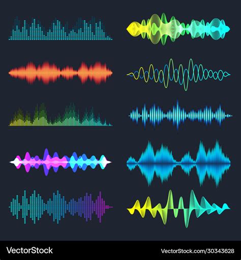 Colored sound waves collection analog and digital Vector Image