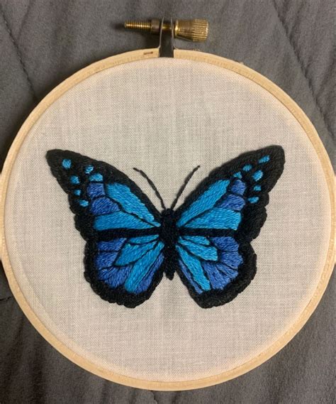 Blue monarch butterfly embroidery in 2023 | Embroidered butterfly, Butterfly embroidery, Flower ...