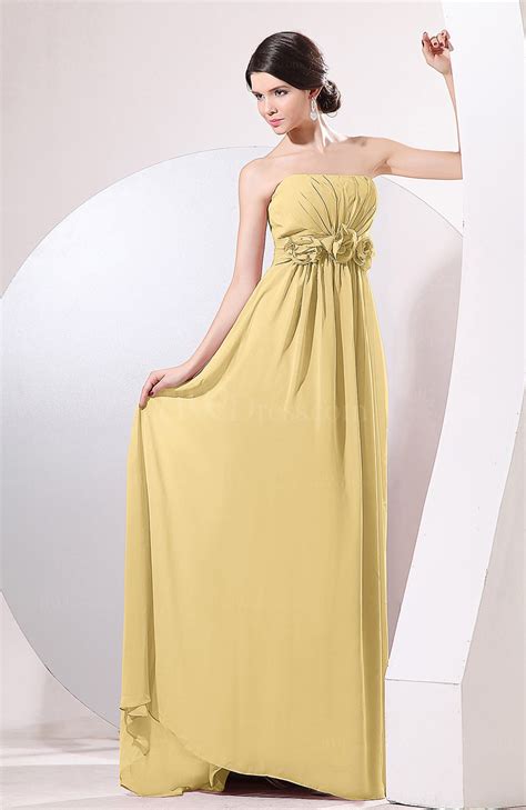 Gold Elegant Empire Strapless Sleeveless Zip up Sweep Train Evening ...