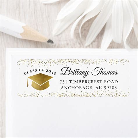 Stylish Gold Glitter Graduation Return Address Label | Zazzle