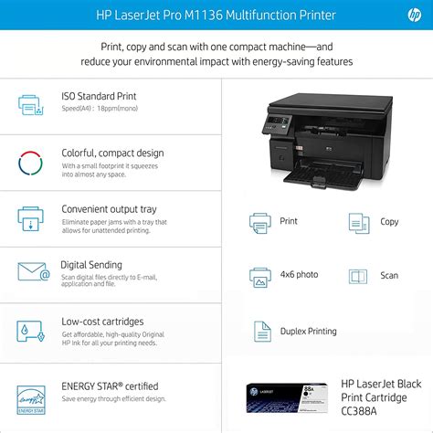 HP LaserJet Pro M1136 Multi-Function Monochrome Laser Printer (Black) - Printer Point