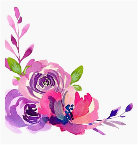 Ftestickers Watercolor Flowers Border Corner - Transparent Watercolor Flower Border, HD Png ...