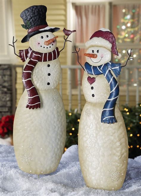 Collections Etc - Holiday Snowmen Outdoor Garden Stakes Mrs. Snowman ...